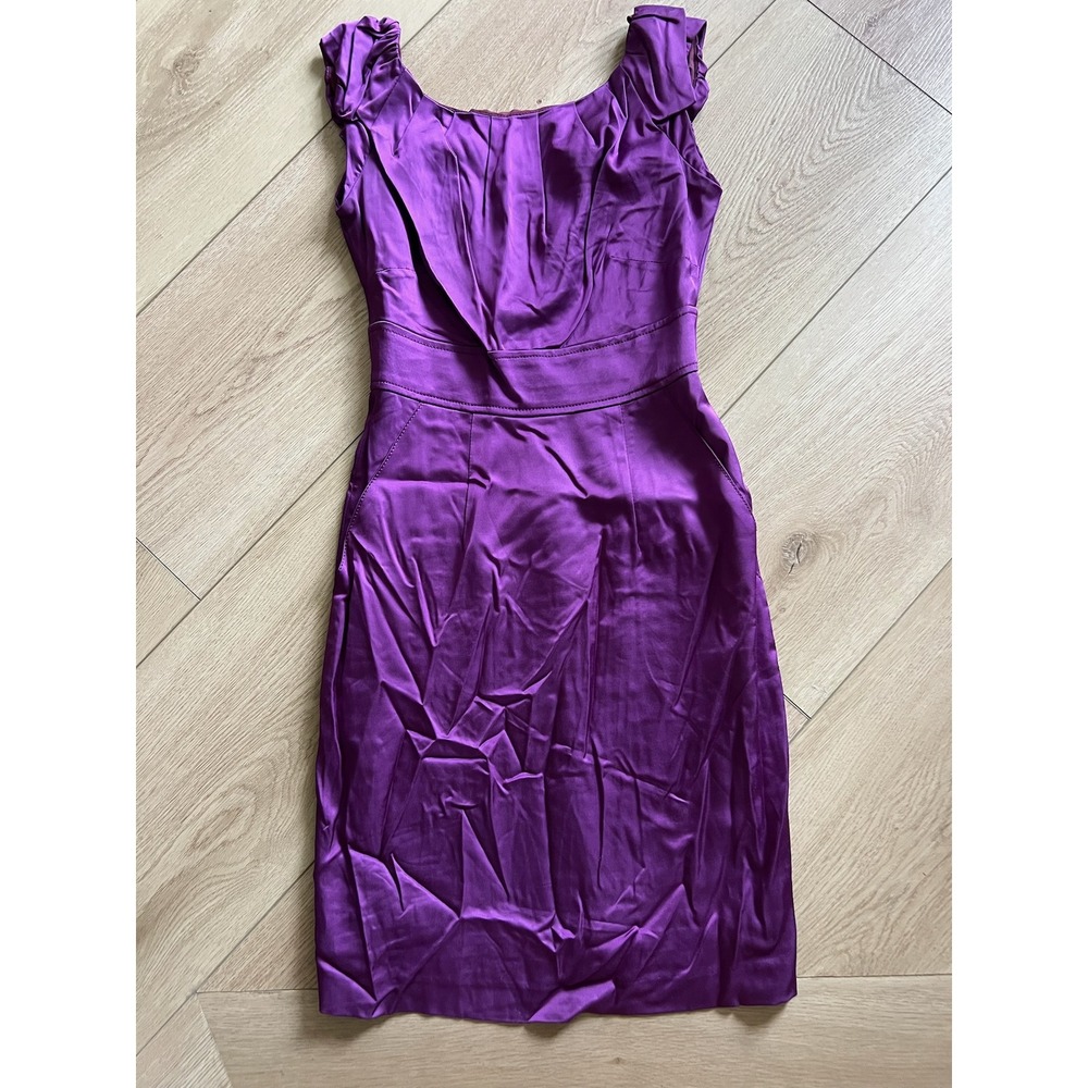 Laila Azhar Purple Satin Ruched Cap Sleeve Sheath Dress Size 0